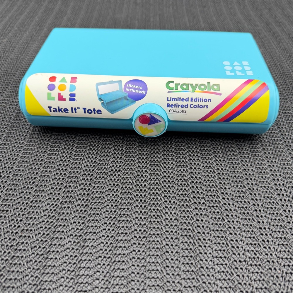 Caboodles Crayola Take It Tote Pencil Box LtdEd. Retired Colors Blue Case NEW.